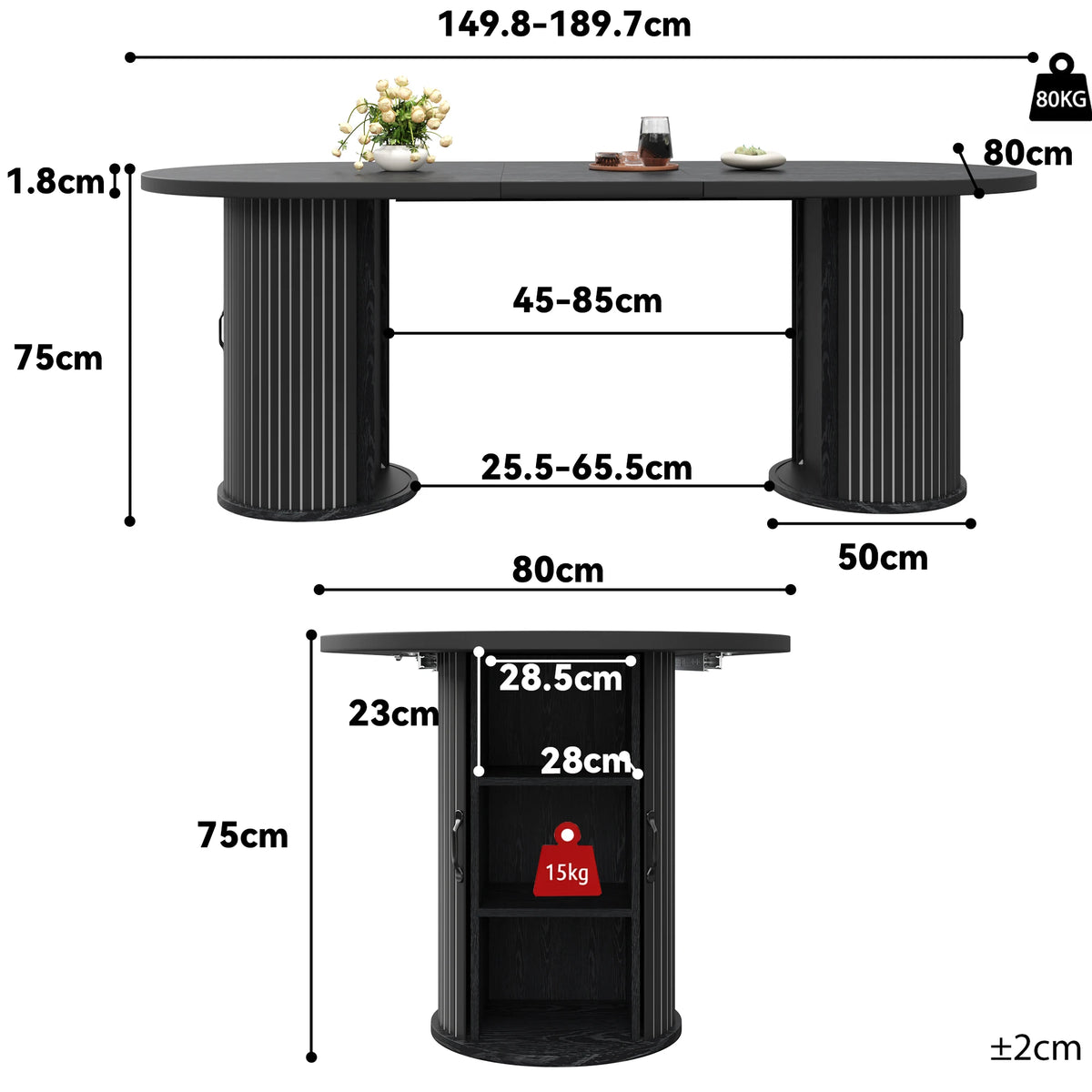 Table à manger avec compartiment de rangement